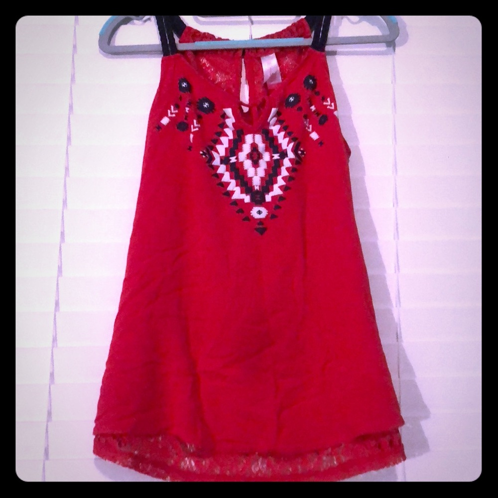 Red tank top with a lace back